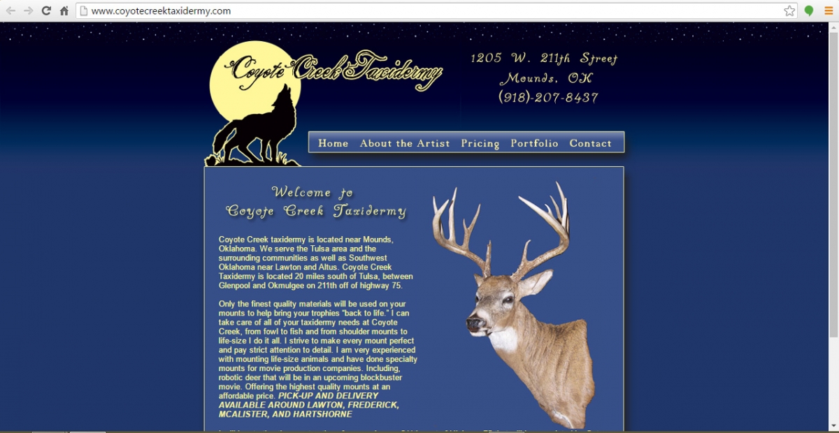 Mounds, Oklahoma Taxidermy Web Design