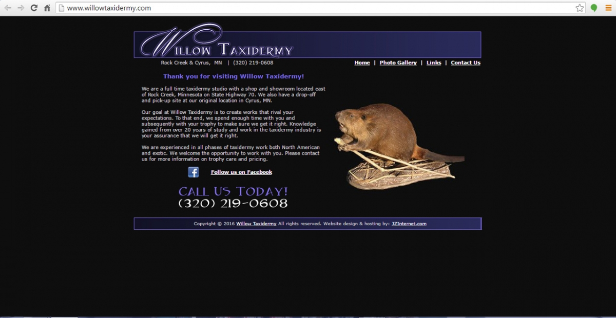 Rock Creek, Minnesota Taxidermy Web Design