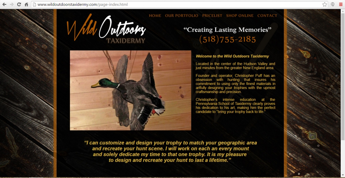 Hudson Valley, New York Taxidermy Web Design